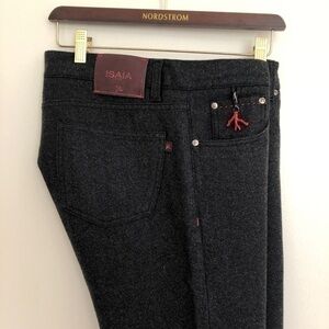 ISAIA Charcoal Flannel 5 Pocket Dress Chino